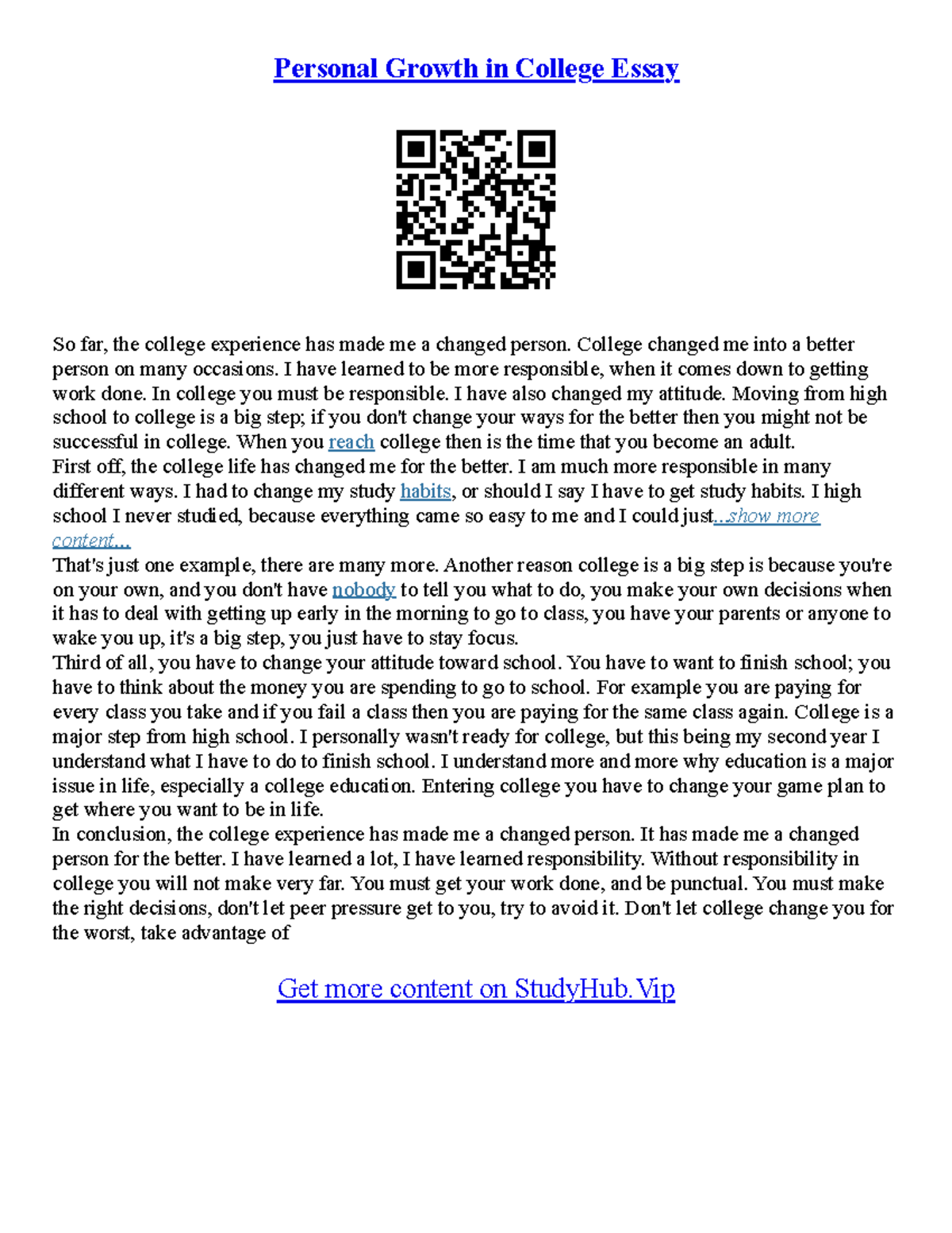 College Essay Writer - Personal Growth in College Essay So far, the ...