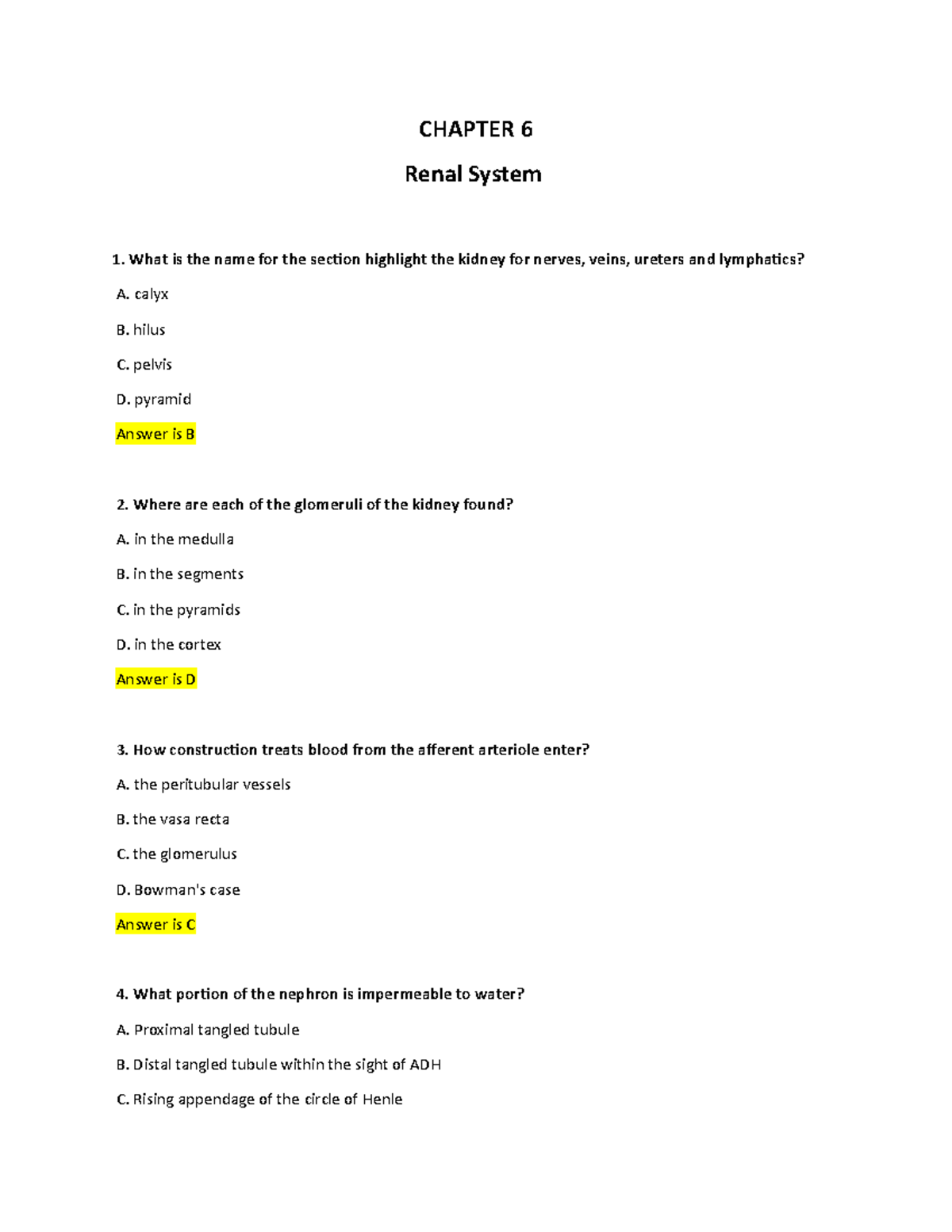 Chapter 6 Renal System - This are some of my practice quizzes for ...