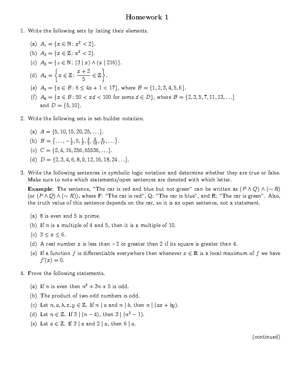 Set1 - hw1 - Homework 1 Write the following sets by listing their ...