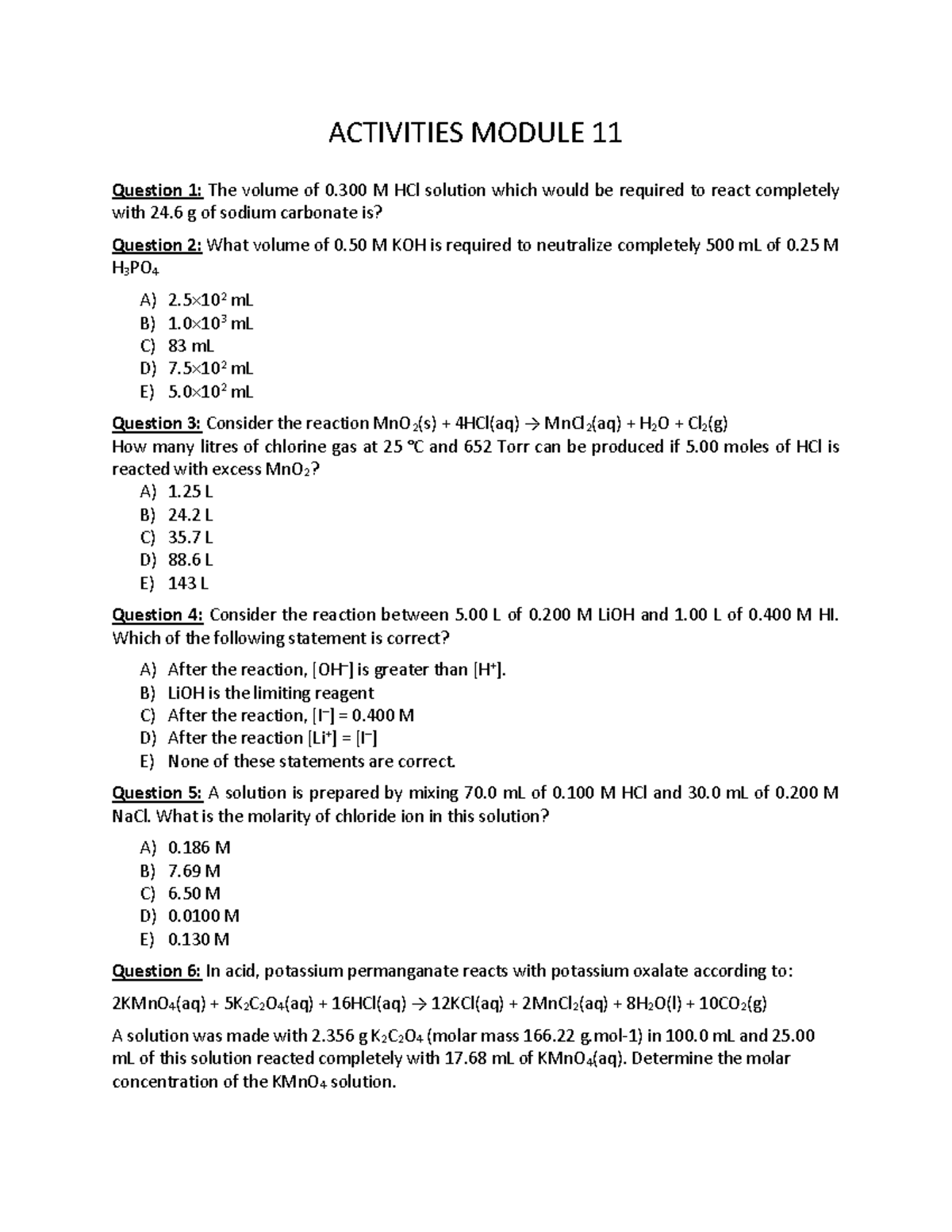 Activities Module 11 - Questions Profs Gave Us To Use For Exam And ...