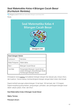 Soal Matematika Kelas 4 Bilangan Cacah Besar Kurikulum Merdeka ...