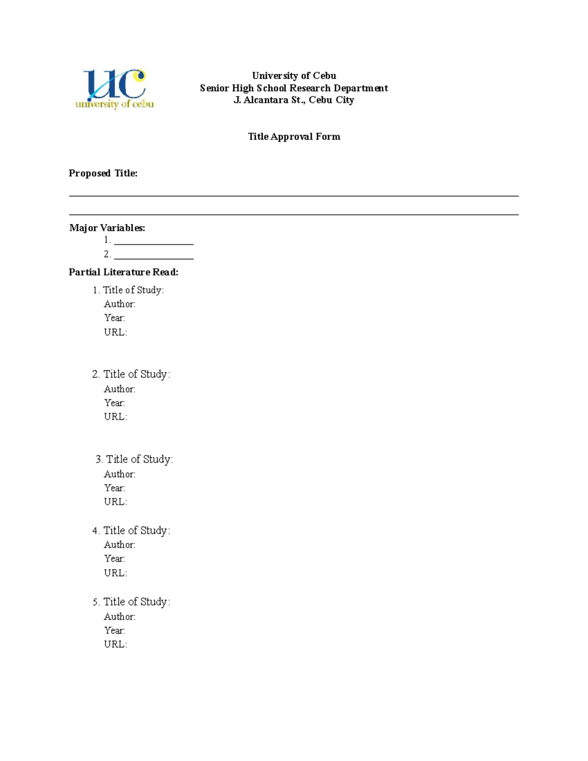 Title Approval Template 1 - University of Cebu Senior High School ...