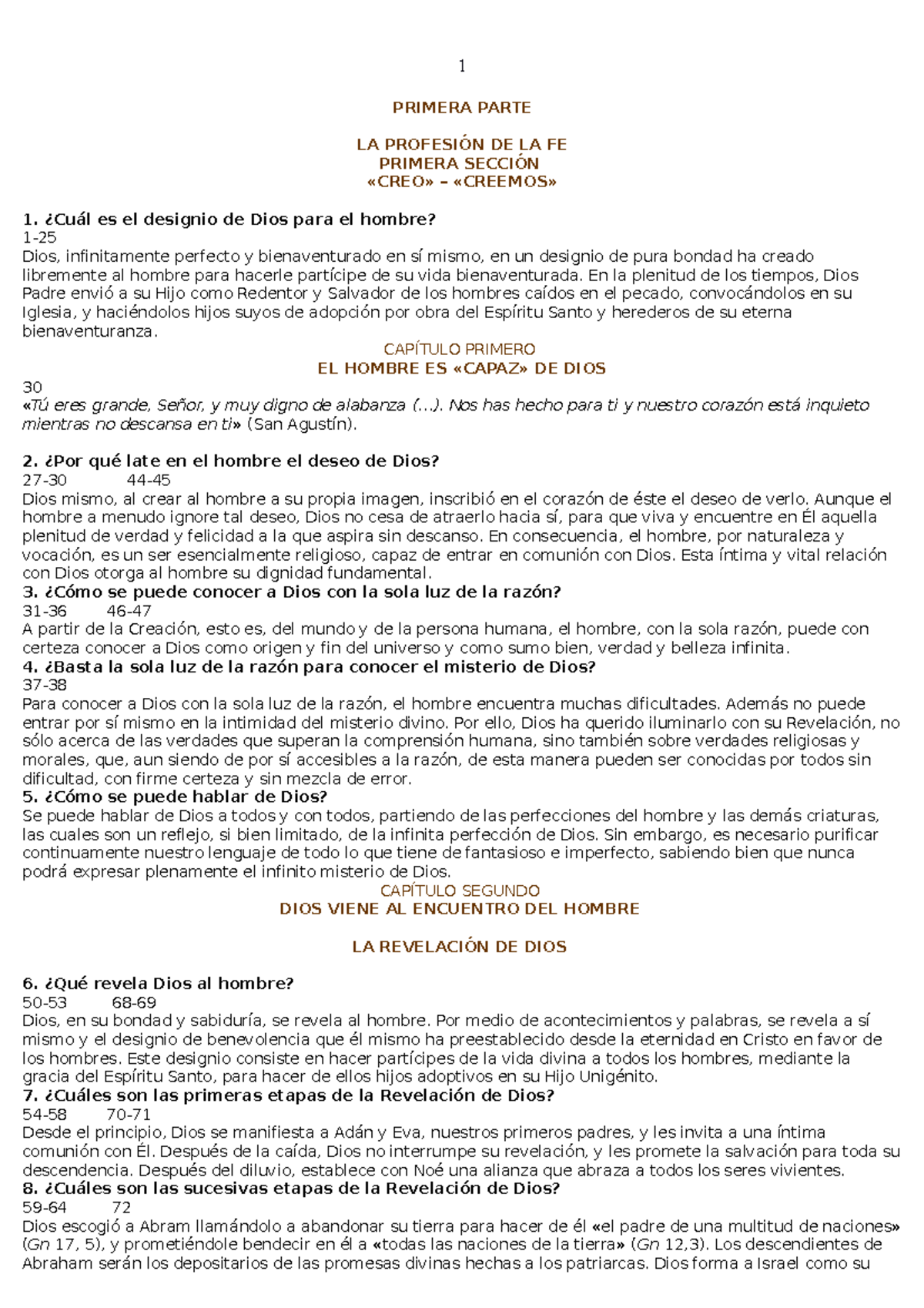 Catecismo Catolico Preguntas PARA ESER - PRIMERA PARTE LA PROFESIÓN DE ...