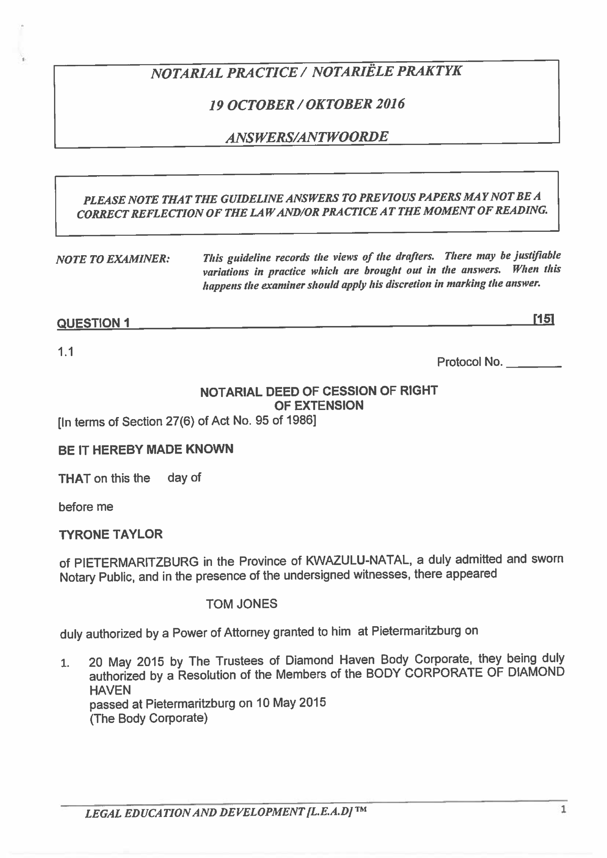 Notarial Practice - Oct 2016 - Answers - LAWS3045A - Studocu