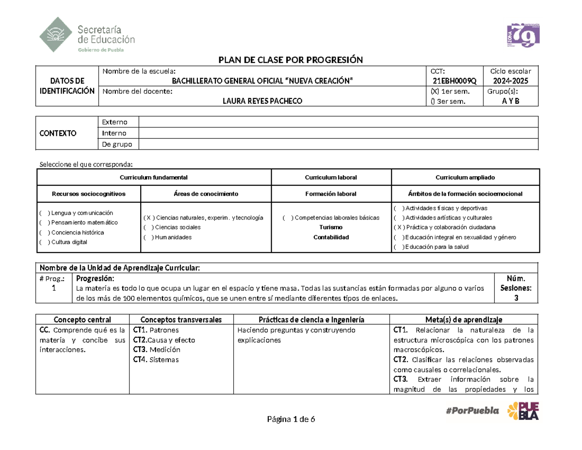 La materia y sus interac progr 1 - Laura Pacheco - PLAN DE CLASE POR ...