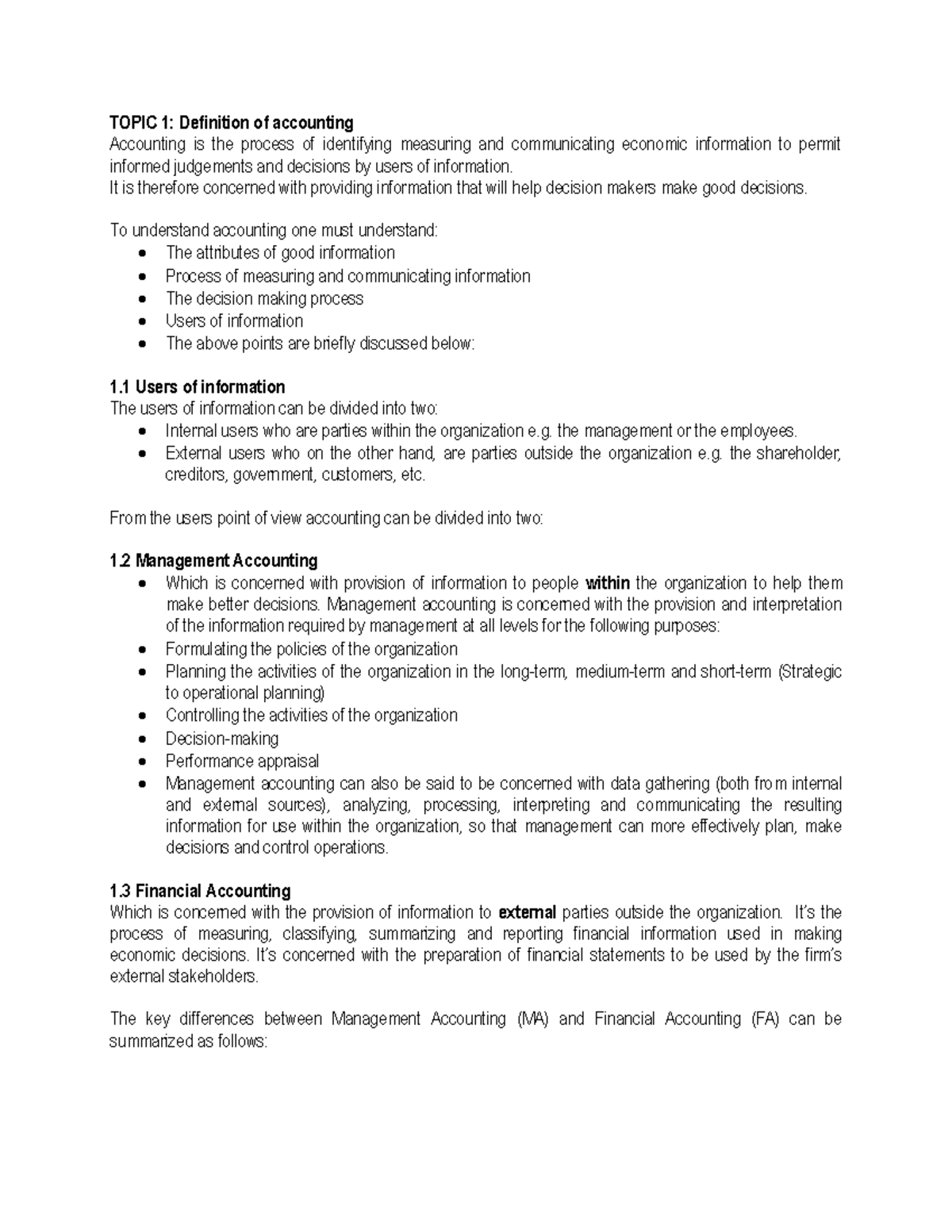 Topic 1 Definition of accounting and cost accounting lectures notes