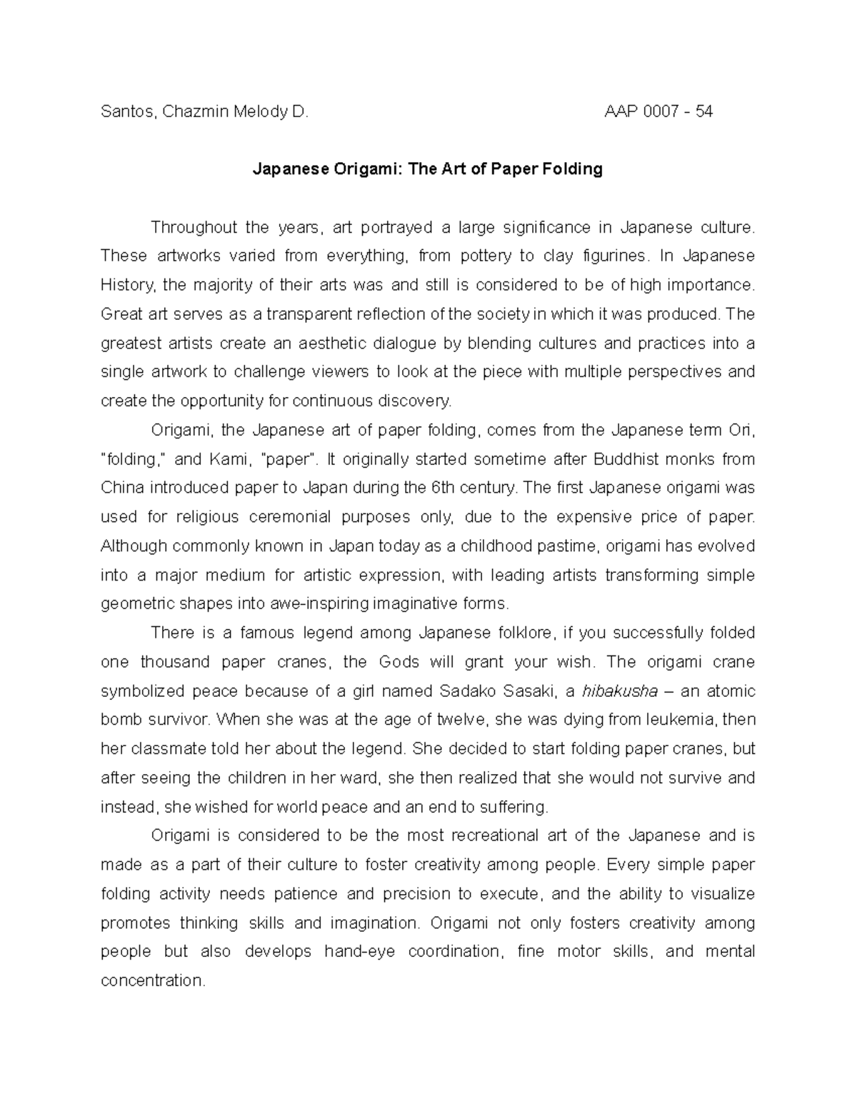 Japanese Origami The Art of Paper Folding Santos, Chazmin Melody D