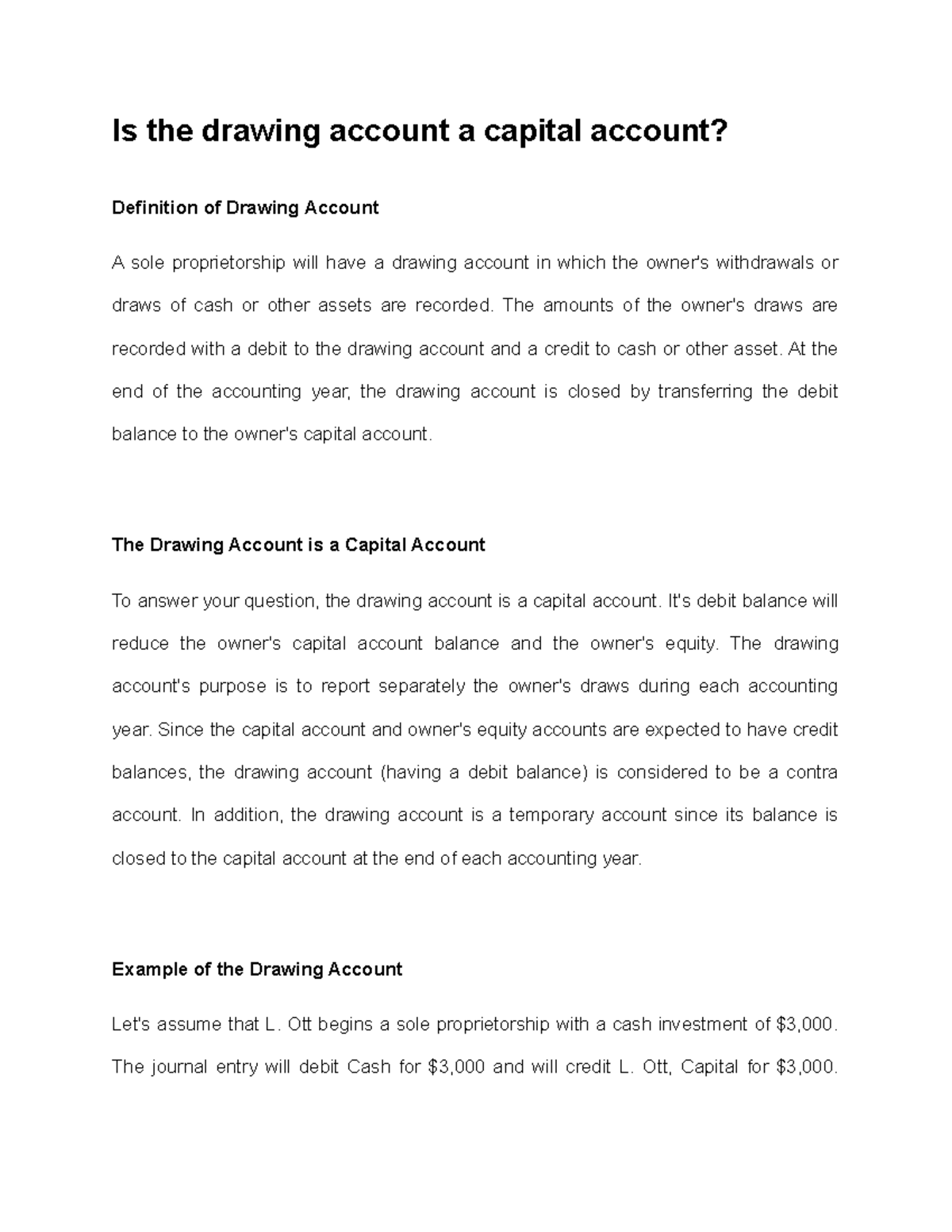 Is the drawing account a capital account Is the drawing account a