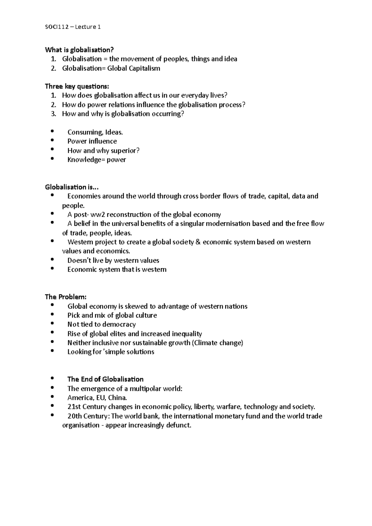 SOCI 112 - Lecture 1 - What is globalisation ? - SOCI112 – Lecture 1 ...