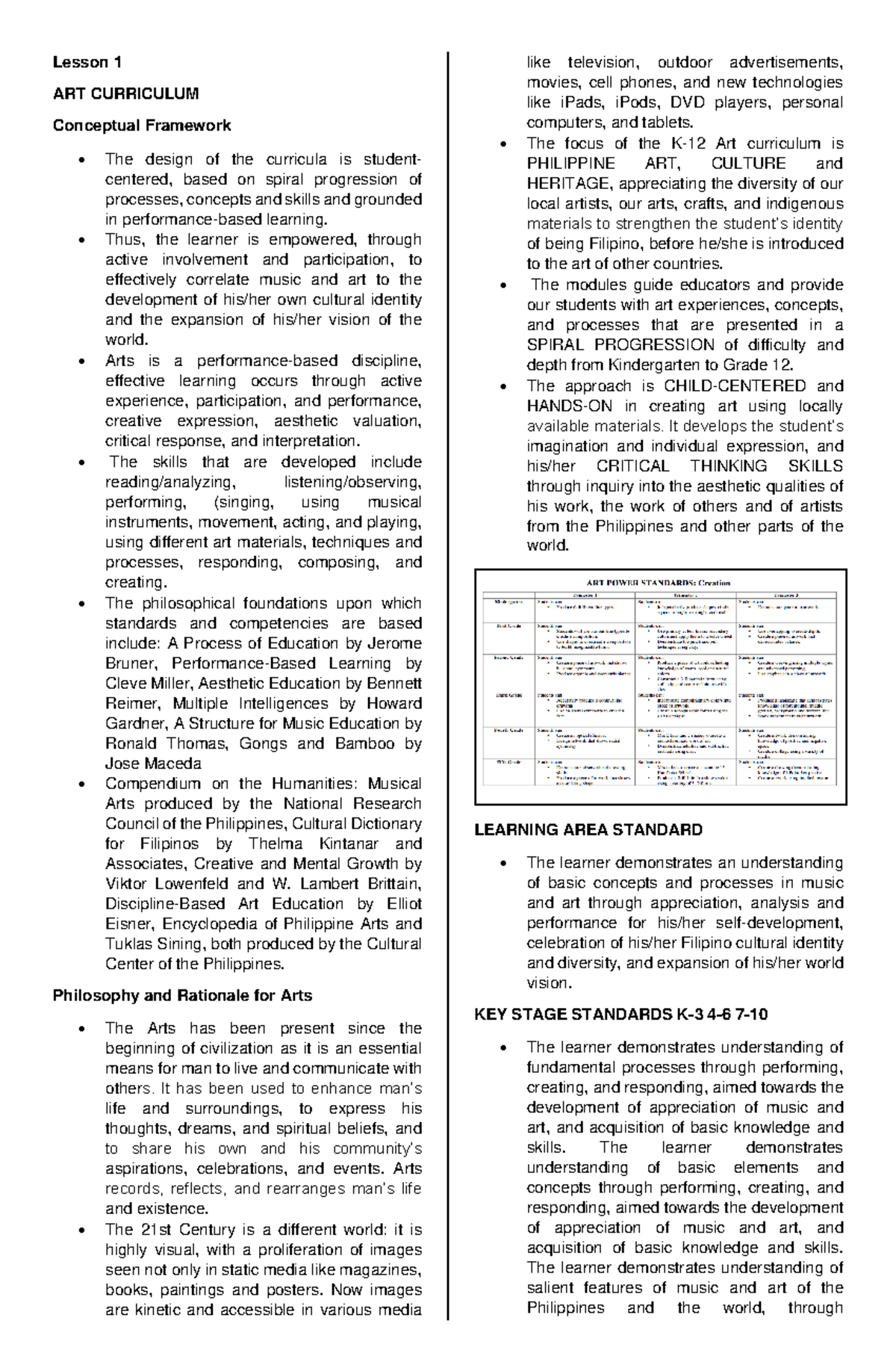 ARTS- Reviewer - Lecture in Arts - Lesson 1 ART CURRICULUM Conceptual ...