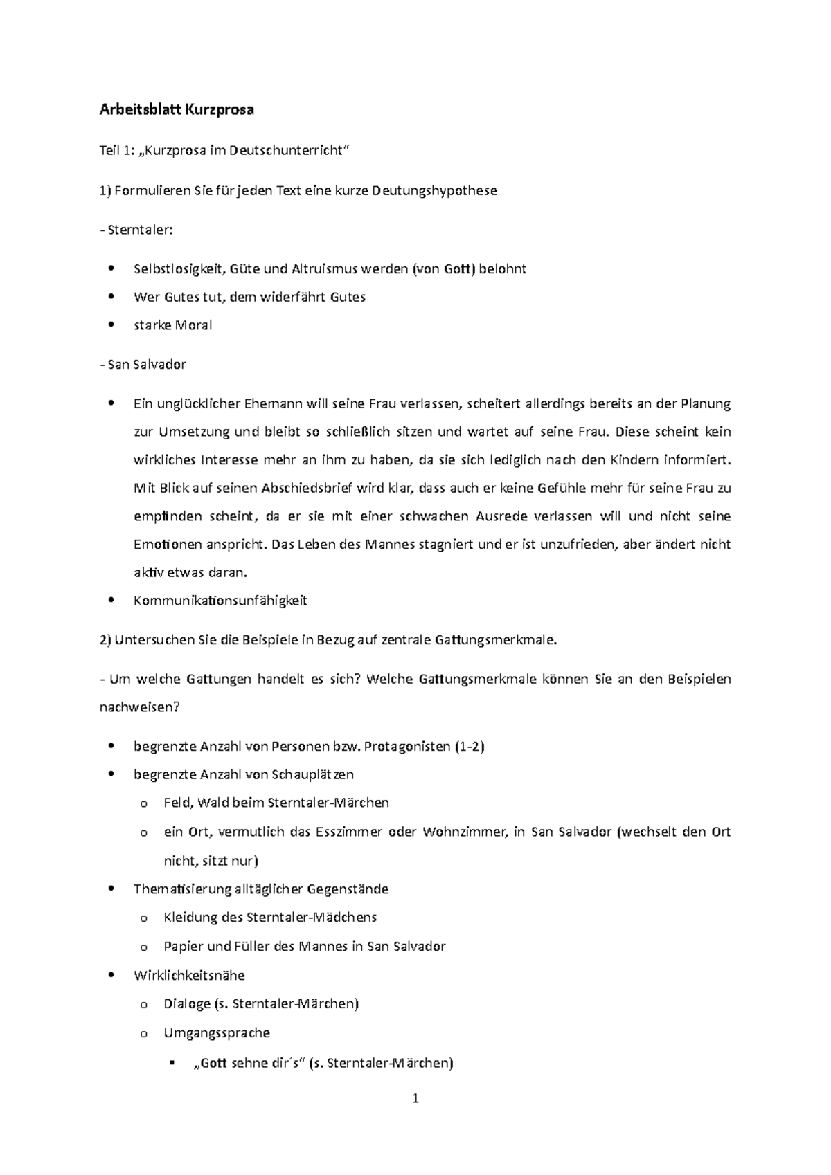 Kurzprosa Unter Einbezug Parabolischer Texte