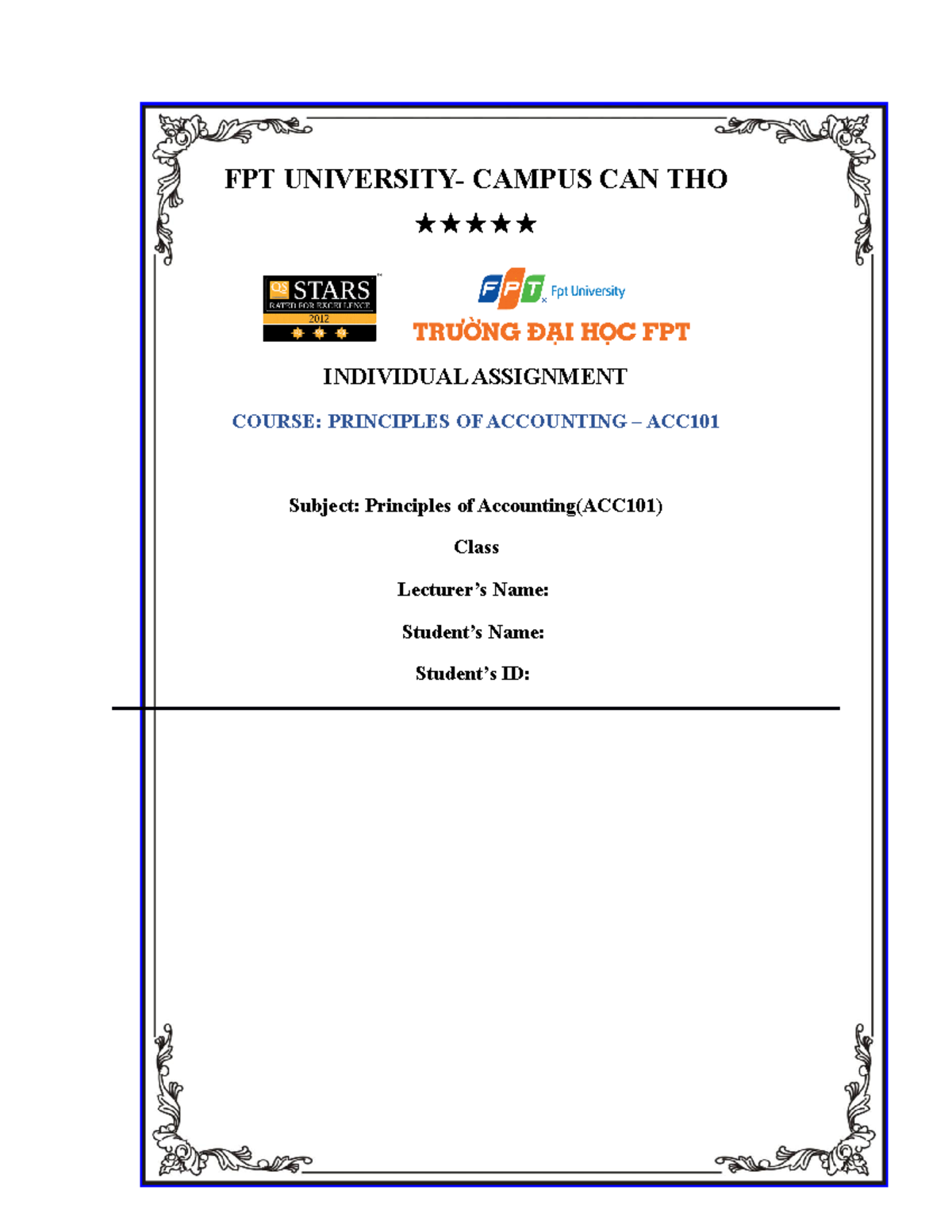 IA ACC101 - FPT UNIVERSITY- CAMPUS CAN THO INDIVIDUAL ASSIGNMENT COURSE ...