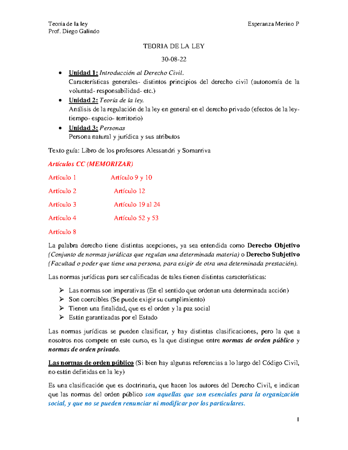 Clase 30 de Agosto ( Modulo 1) - Prof. Diego Galindo TEORIA DE LA LEY ...