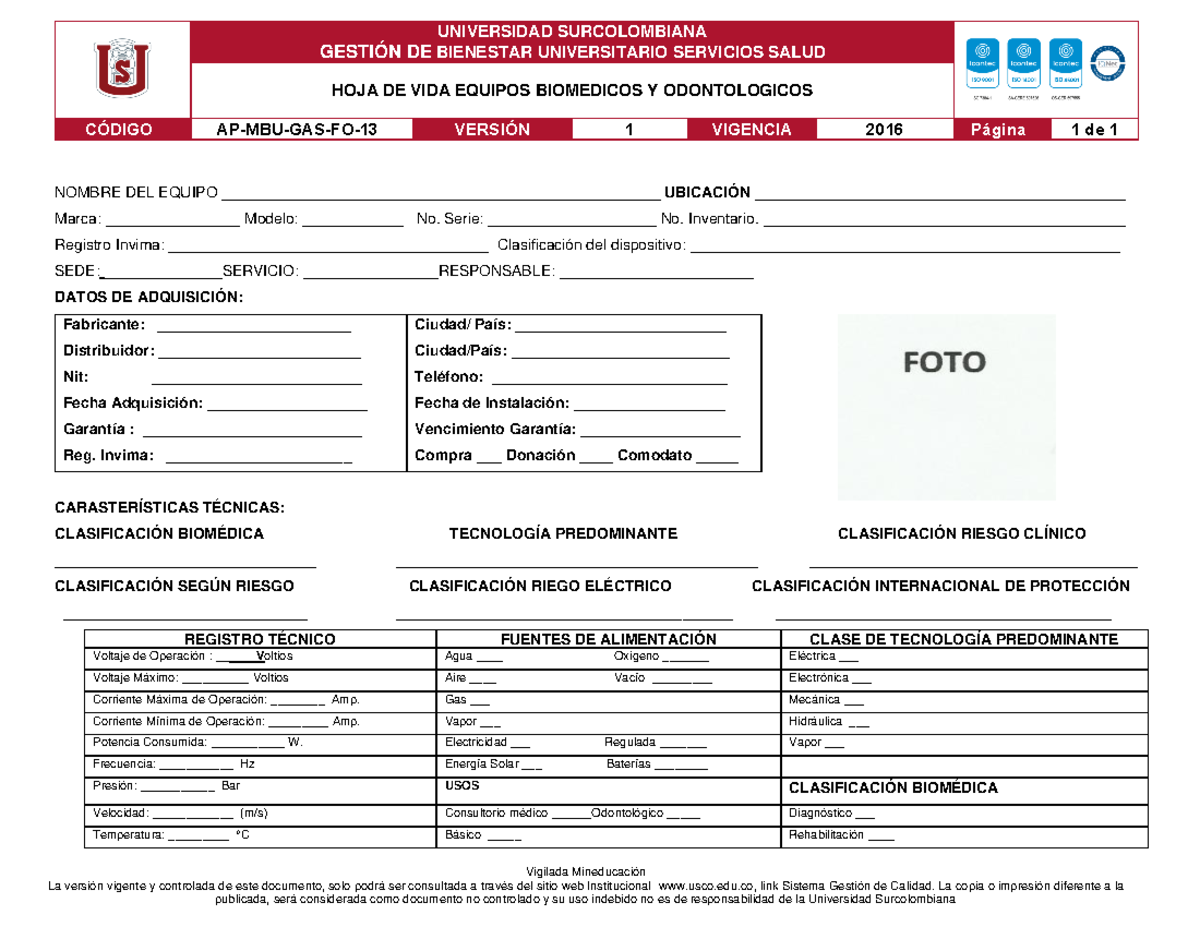 AP-MBU-GAS-FO-13 HOJA DE VIDA Equipos Biomedicos Y Odontologicos