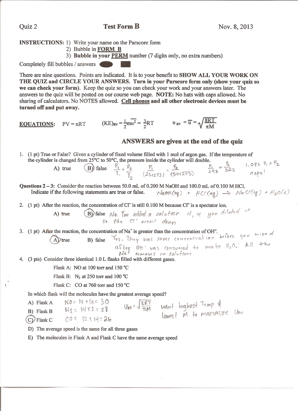 Quiz 2A Worked Out Key - CHEM1A - Studocu