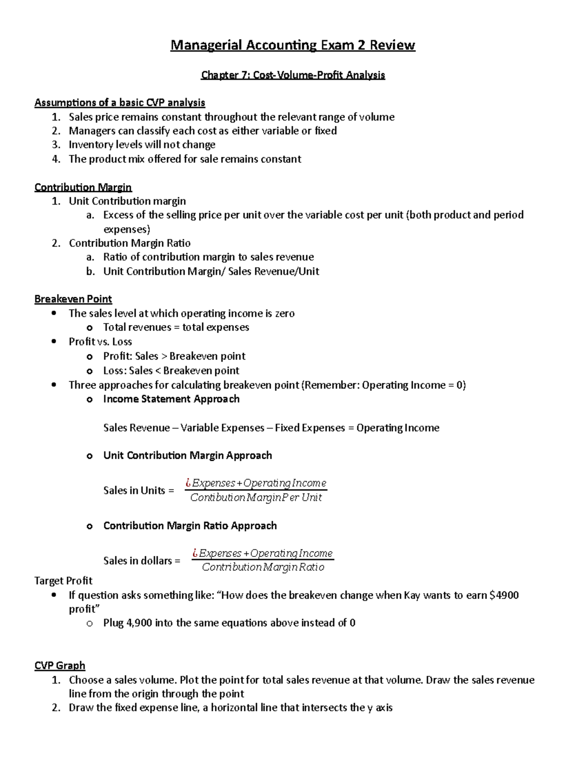 Sophomore Managerial Accounting Exam 2 Review