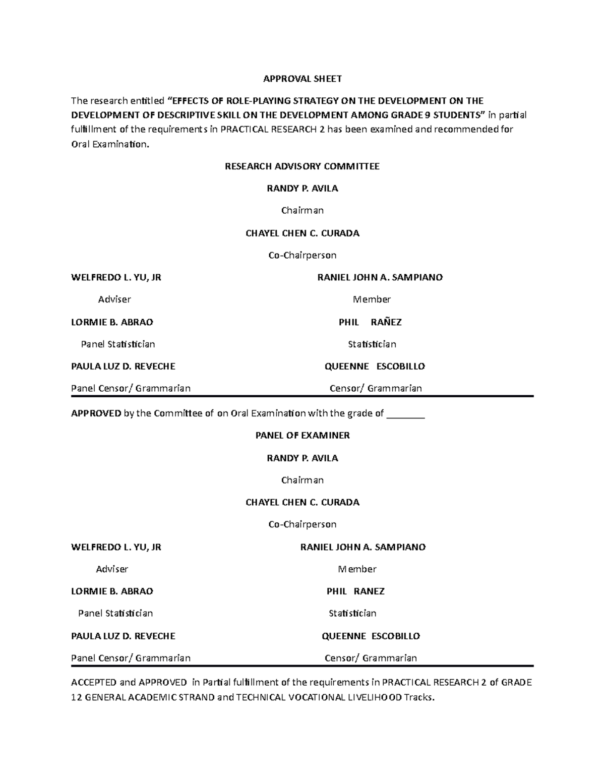 Approval sheet For personal uses. APPROVAL SHEET The research