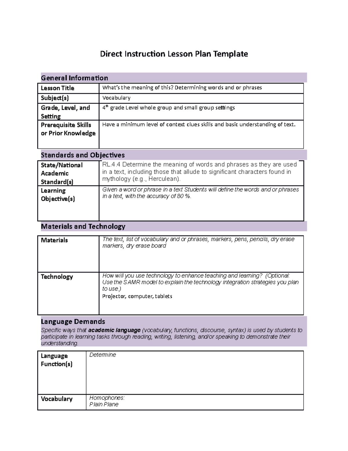 Rachel's Direct Instruction Reading Lesson Plan - Direct Instruction ...