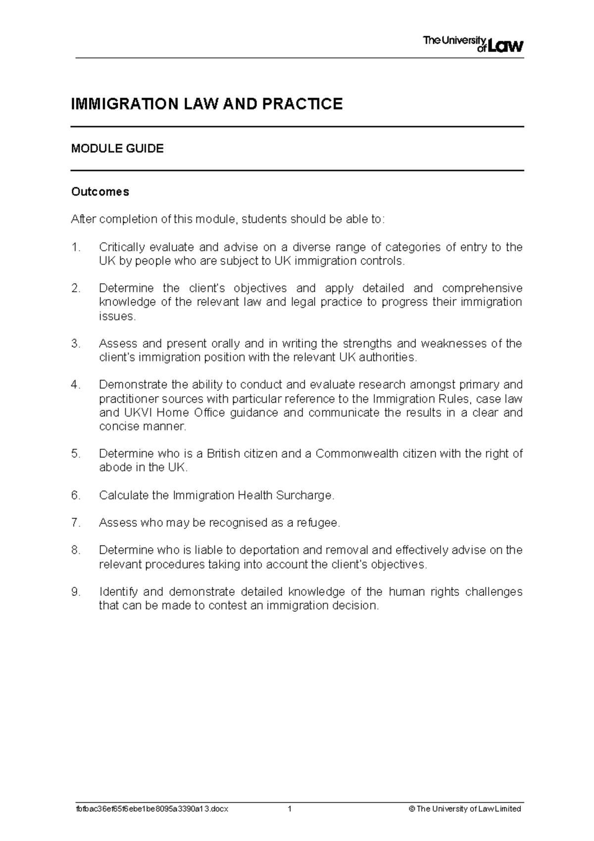 1920 imm ce01 module guide t - IMMIGRATION LAW AND PRACTICE MODULE ...
