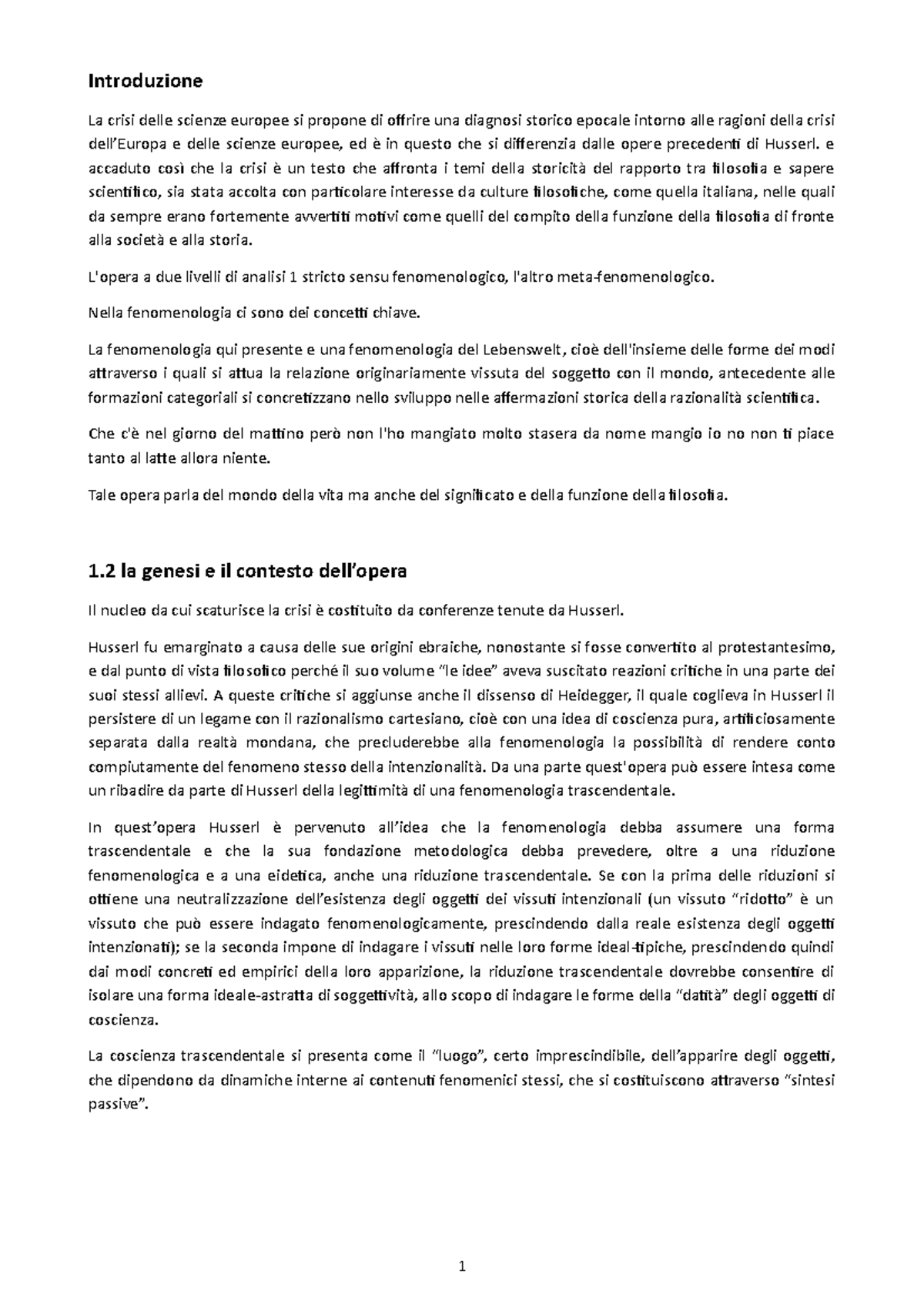 La crisi delle scienze europee di Husserl Paolo Bucci Introduzione