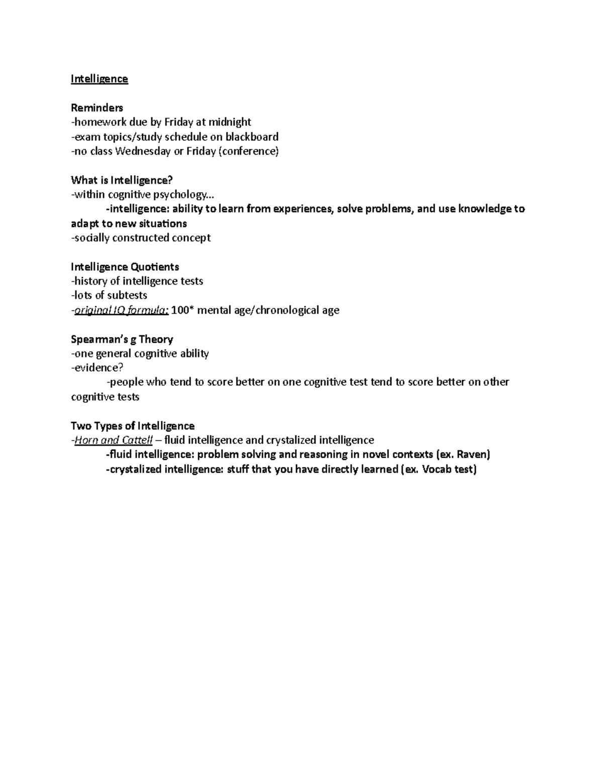 Intelligence - cognitive psychology - .. ability to learn from ...