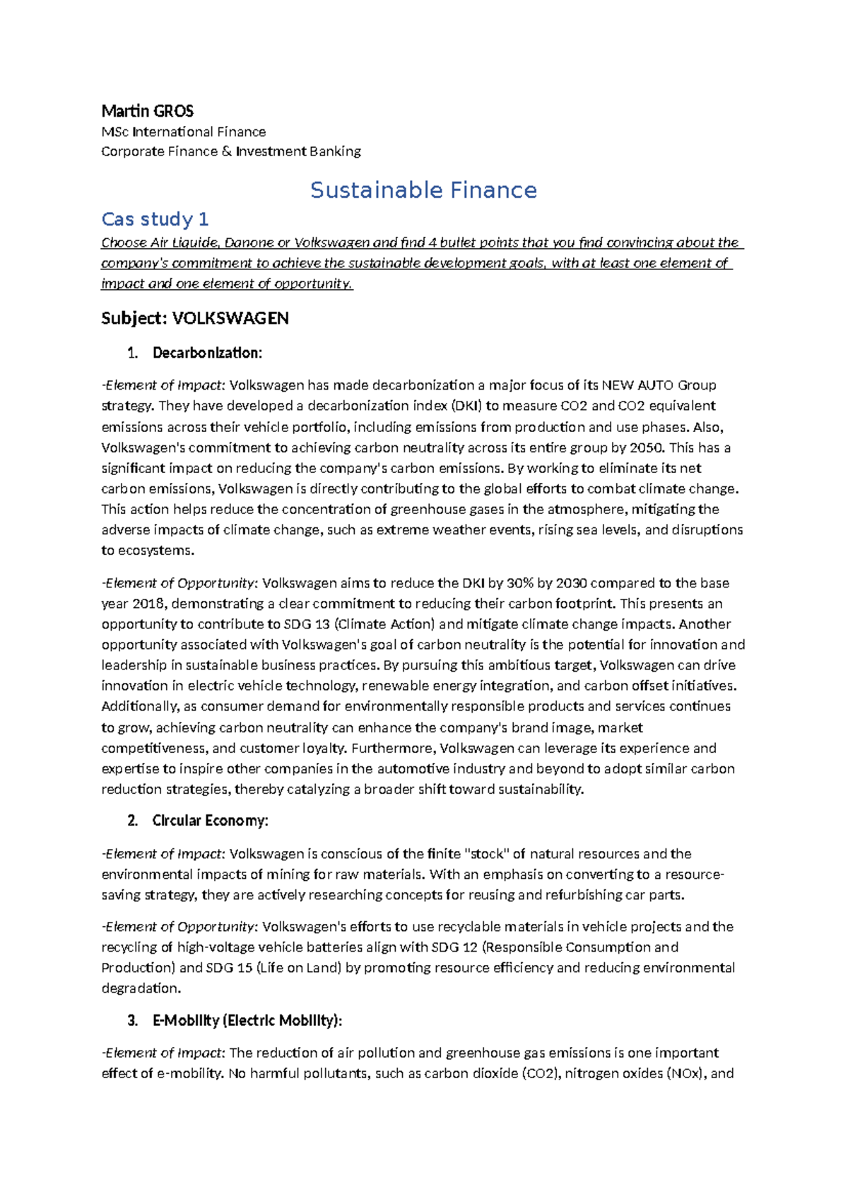 Case Study 1 - Sustainable finance - Martin GROS MSc International ...
