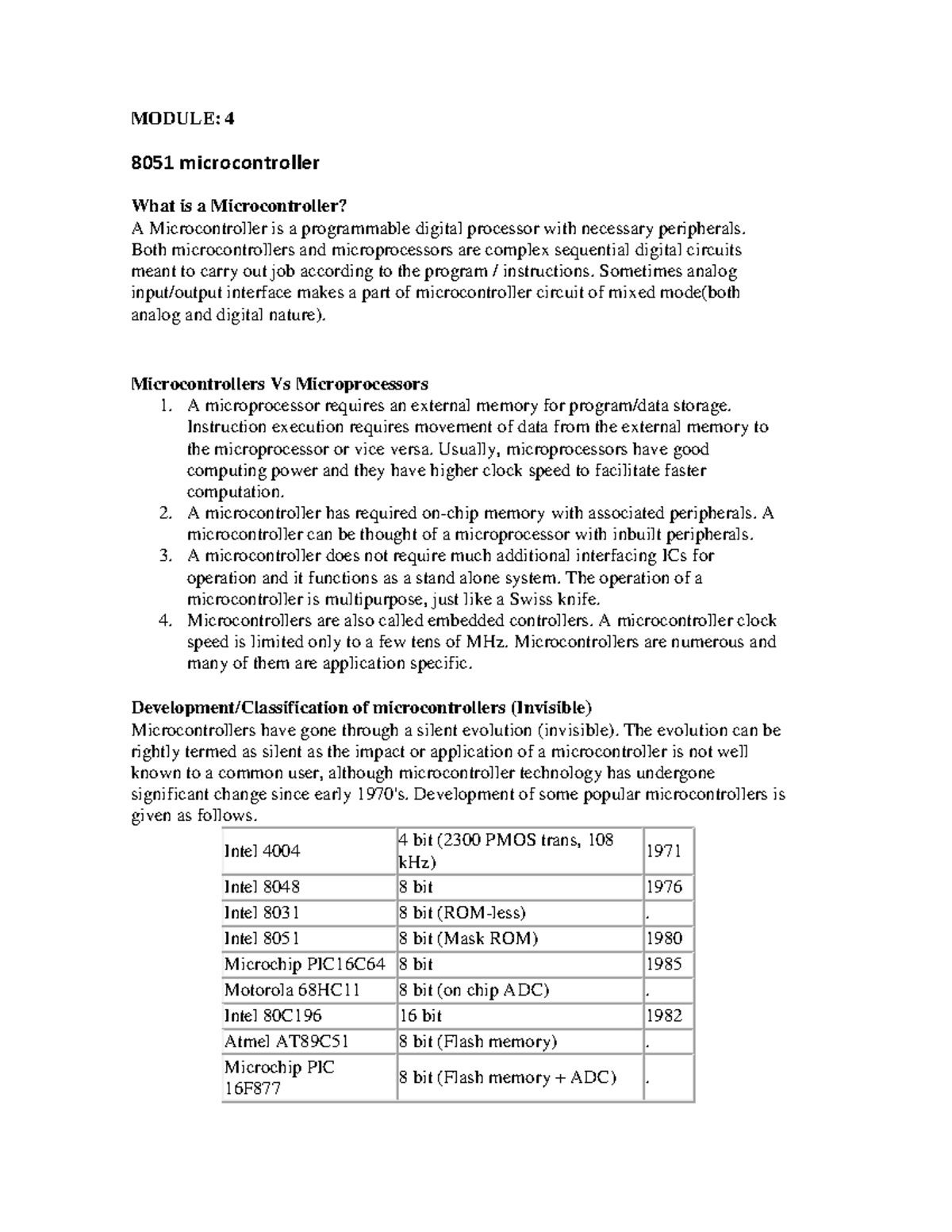 Microporcessors-3 - Lecture notes 3 - MODULE: 4 8051 microcontroller ...