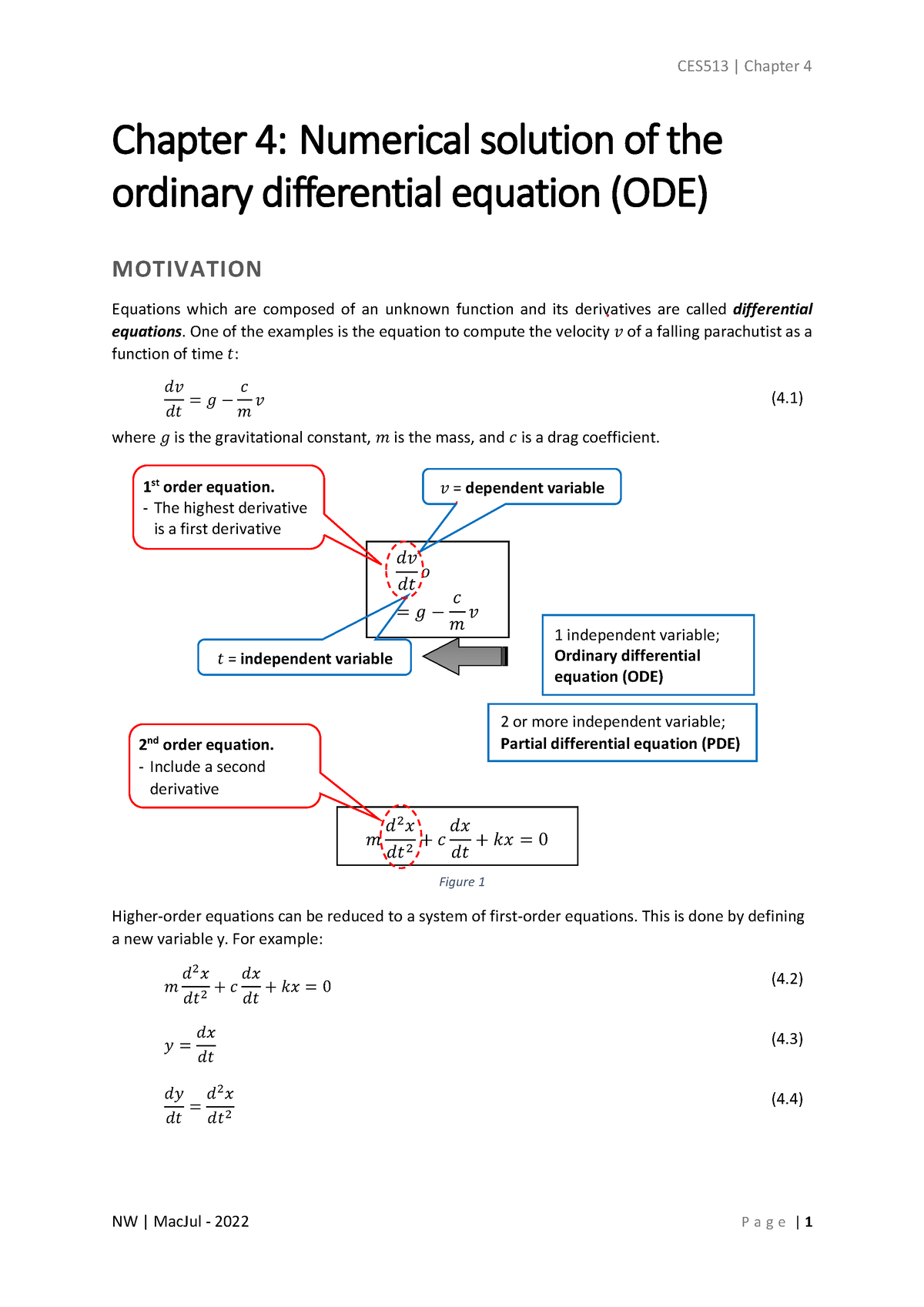 CES513 - Ch4 - Solution Of The ODE - Chapter 4 : Numerical Solution Of ...