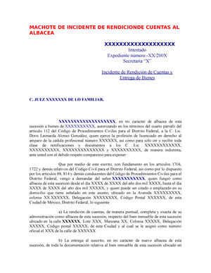 Incidente de Rendición de Cuentas a albacea - MACHOTE DE INCIDENTE DE  RENDICIONDE CUENTAS AL ALBACEA - Studocu