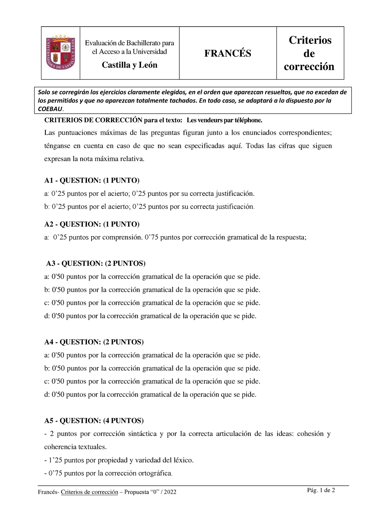 Criterios De Corrección Francés - Francés- Criterios De Corrección ...