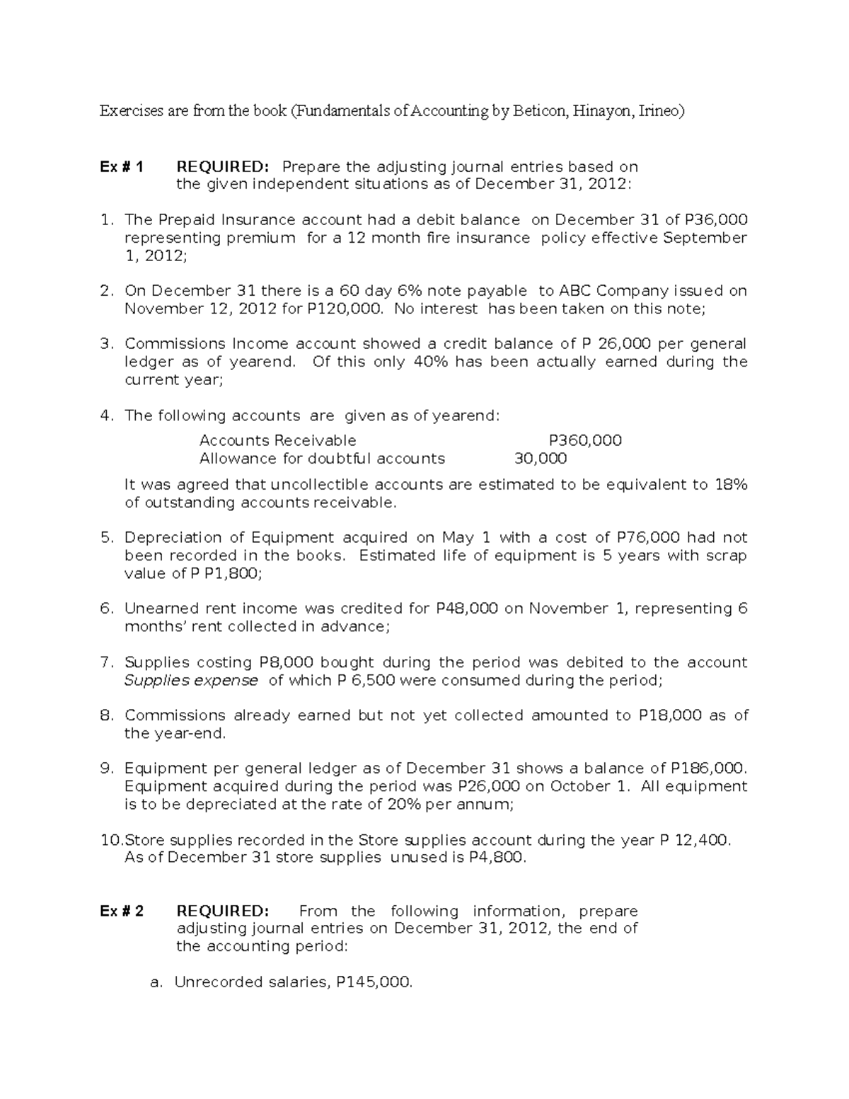 477148047 Exercises For Adjusting Entries Docx Exercises Are From The