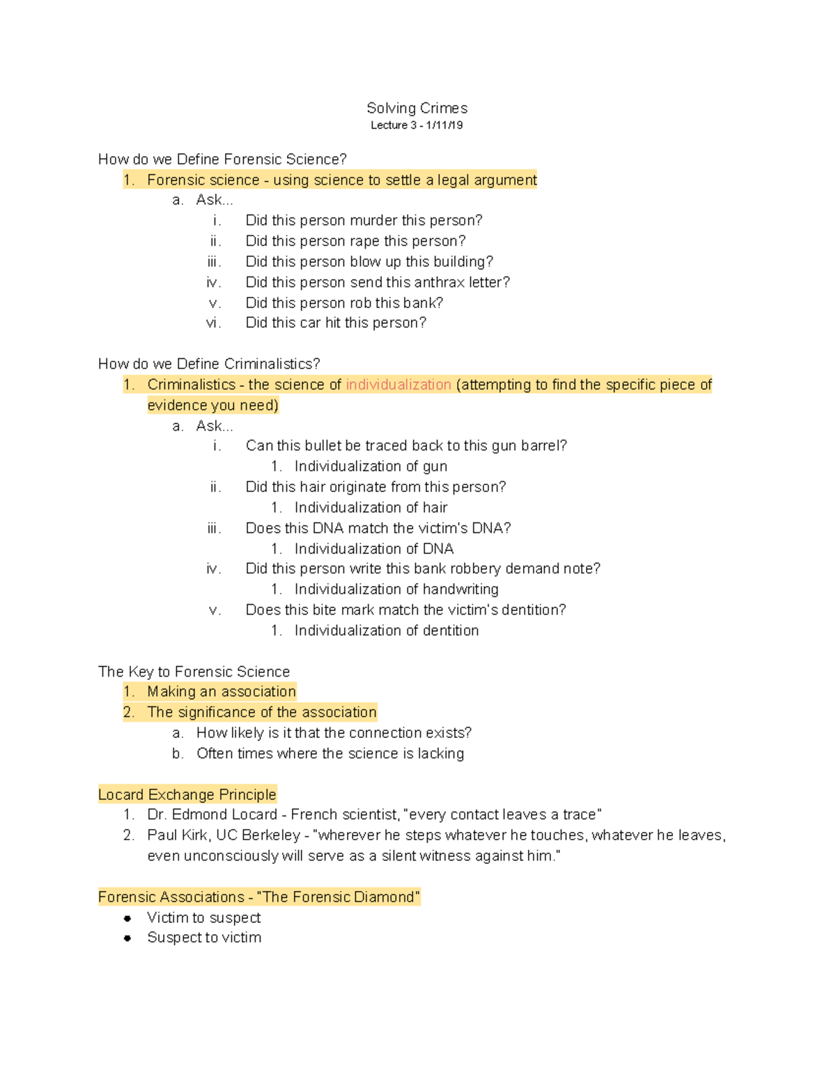 3 • Solving Crimes - Lecture notes 3 - Solving Crimes Lecture 3 - 1/11 ...