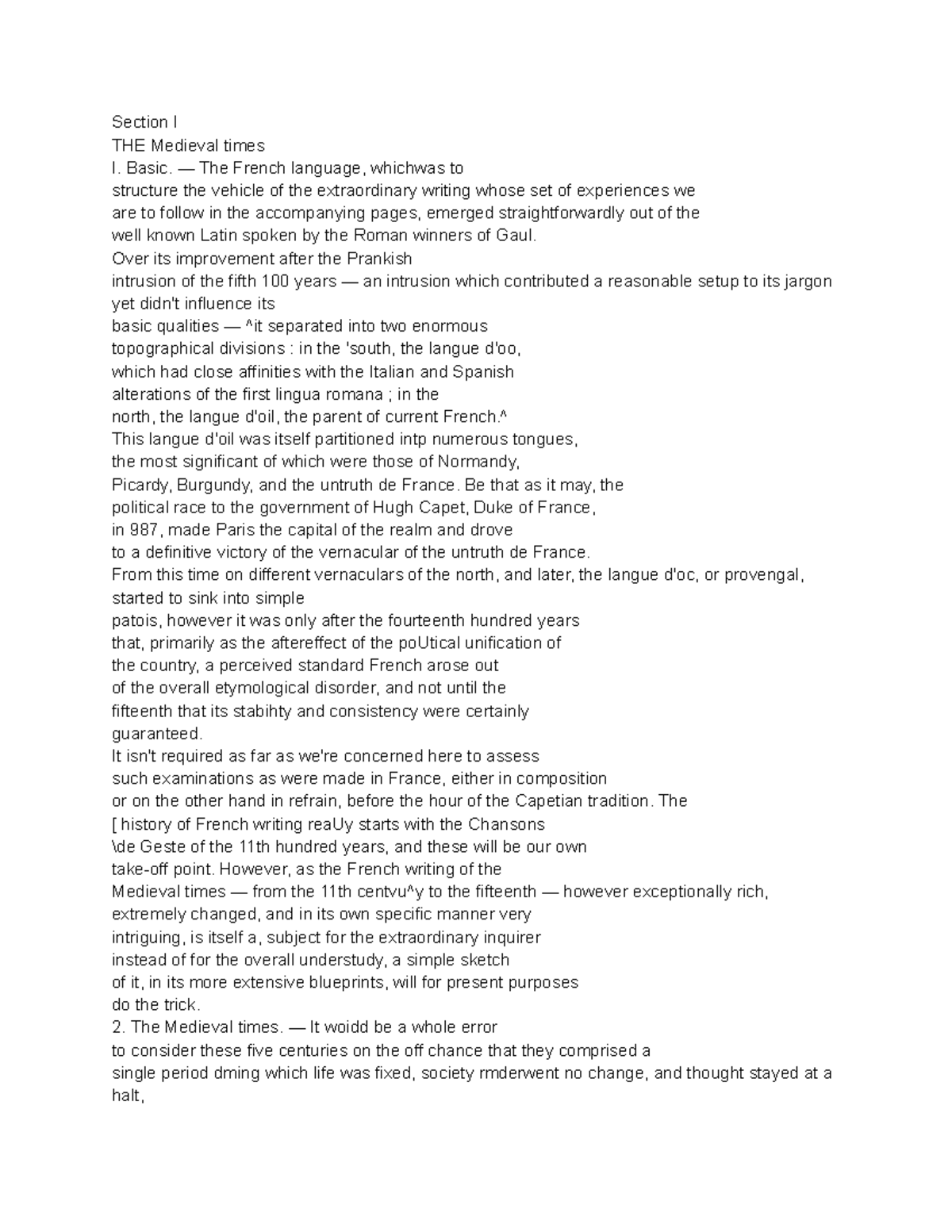 Introduction to french literature chpt 1 notes - Section I THE Medieval ...