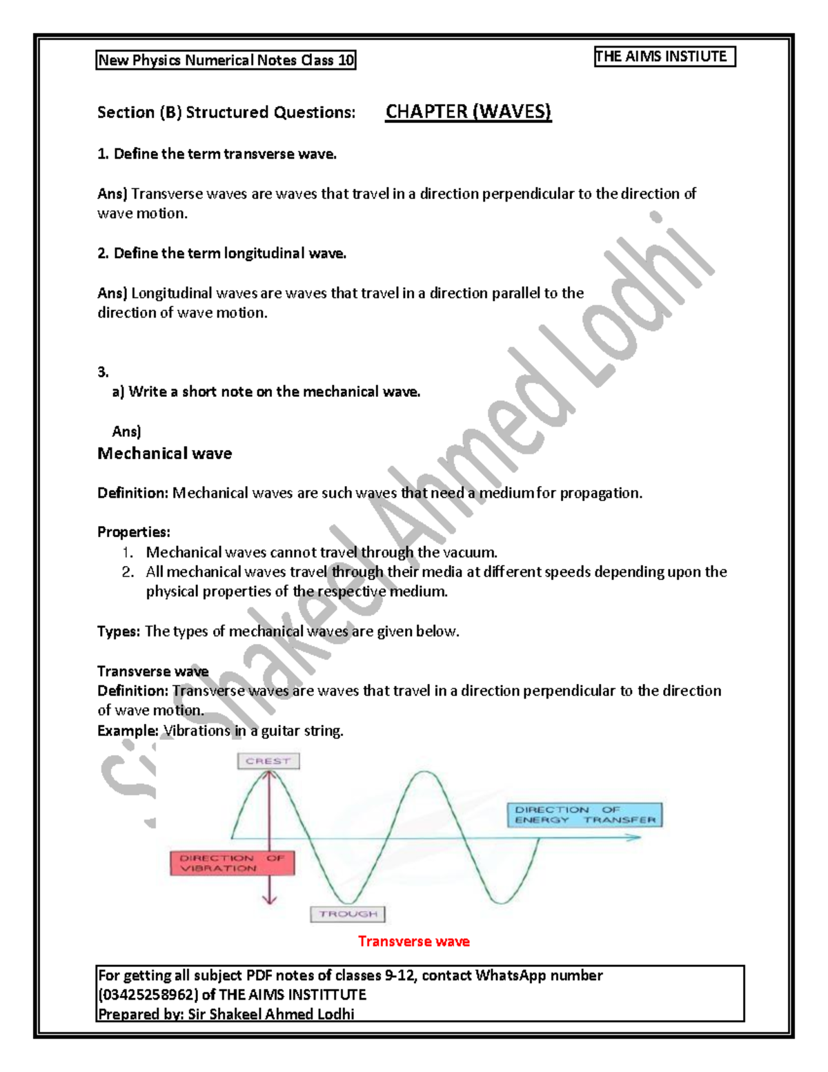 10th class physics numericals by Shakeel - New Physics Numerical Notes ...