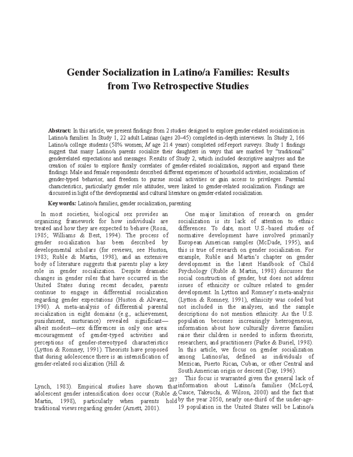 Paper - Thesis - Gender Socialization in Latino/a Families: Results ...
