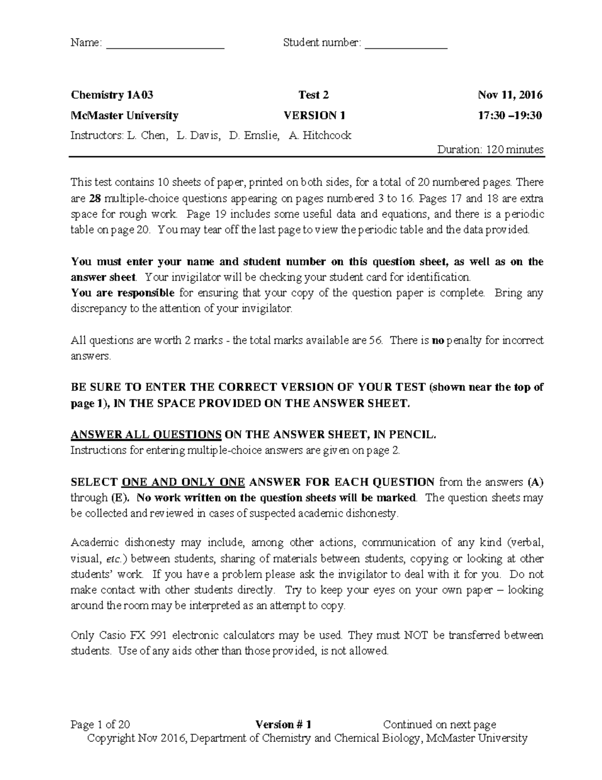 Exam version 1 Fall 2016, questions - Name ...