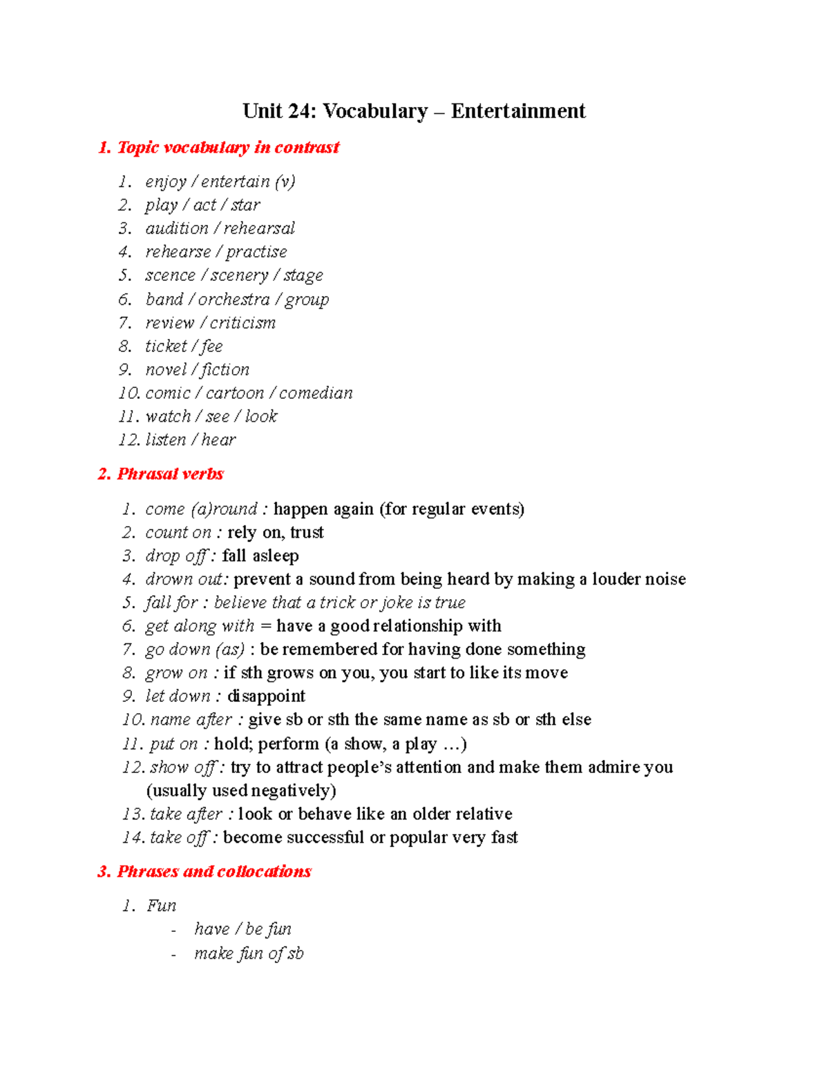 Unit 24 tiếng anh B2 Unit 24 Vocabulary Entertainment Topic