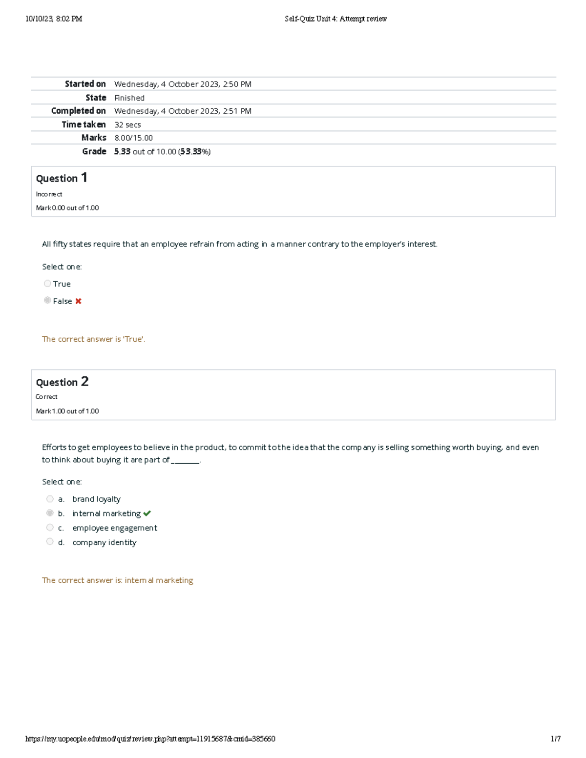 Self-Quiz Unit 4 Attempt Review - Started On Wednesday, 4 October 2023 ...