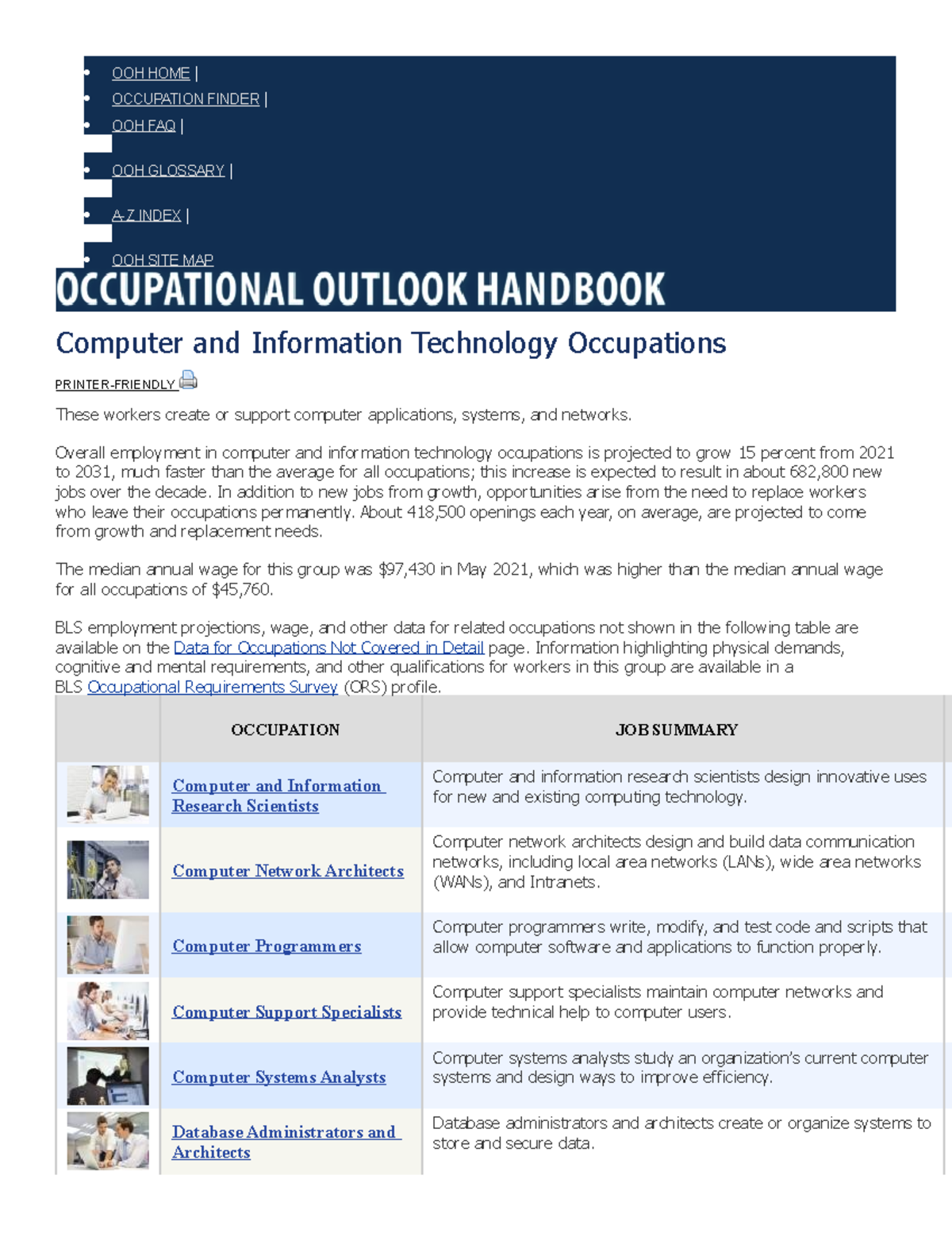Computer and Information Technology Occupations - OOH HOME | OCCUPATION ...
