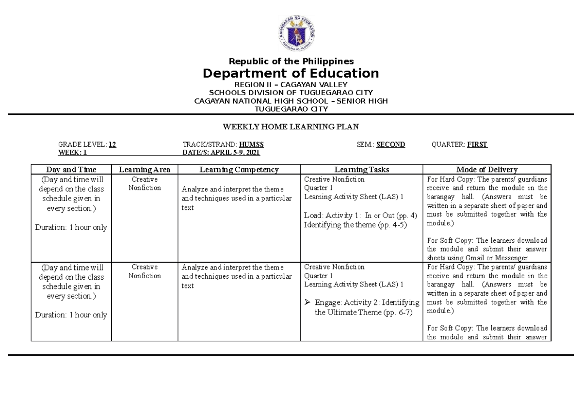 CNF-WEEK-1 - Niceee - Republic of the Philippines Department of ...