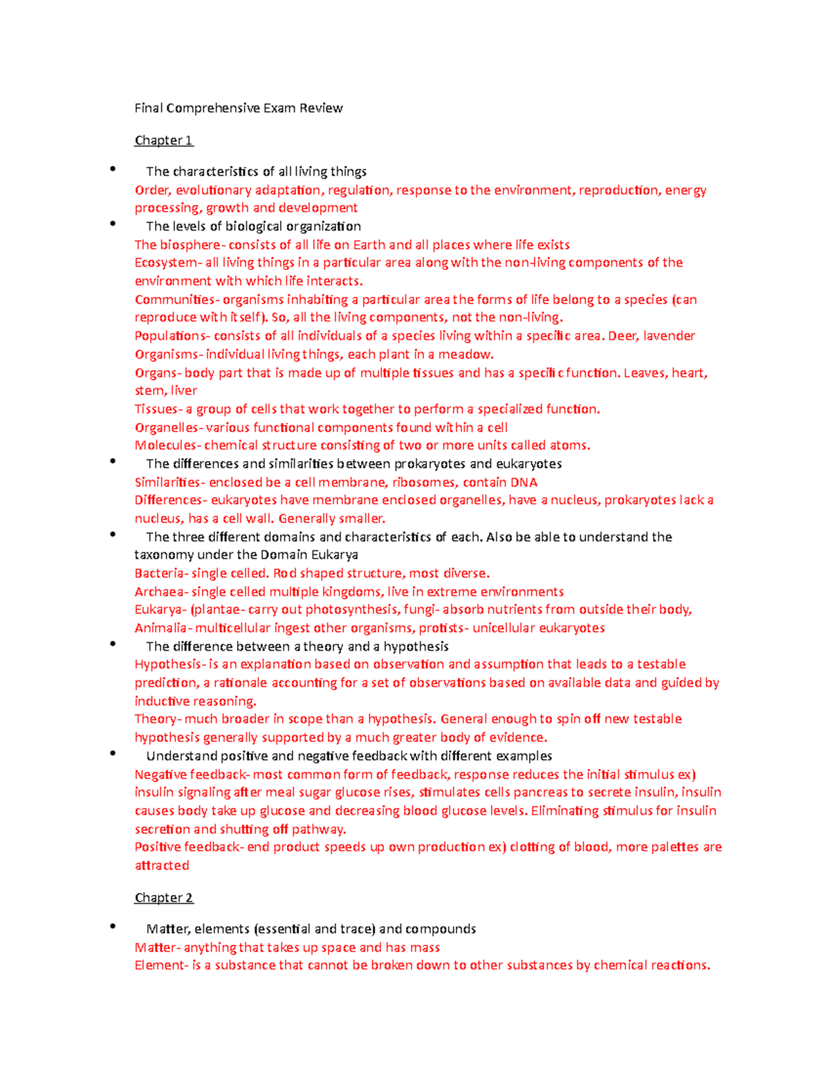 Bio final exam - Lecture notes all lectures - Final Comprehensive Exam ...