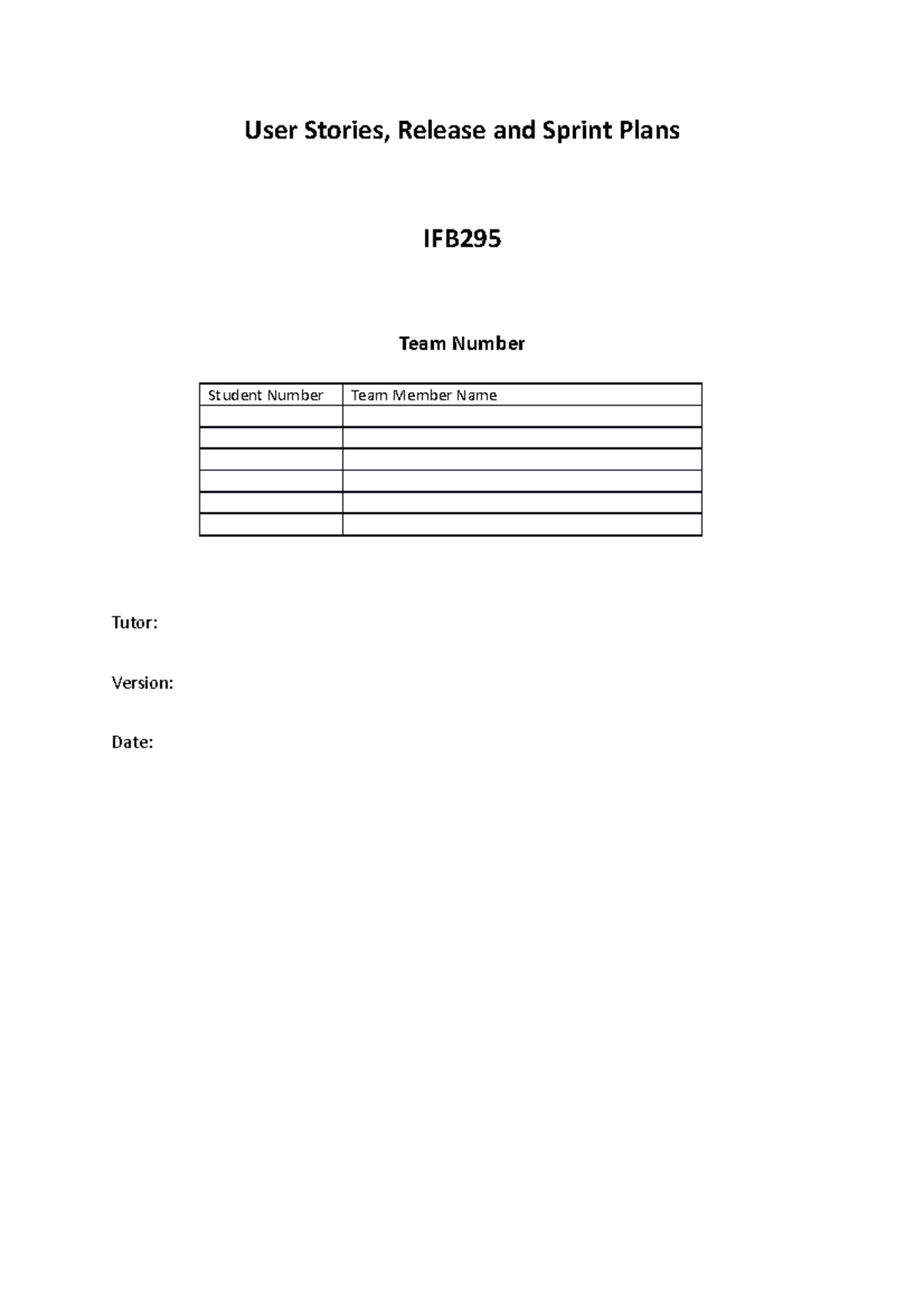 2022s2 IFB295 A1 - User Stories Release and Sprint Plan - Template v1(1 ...