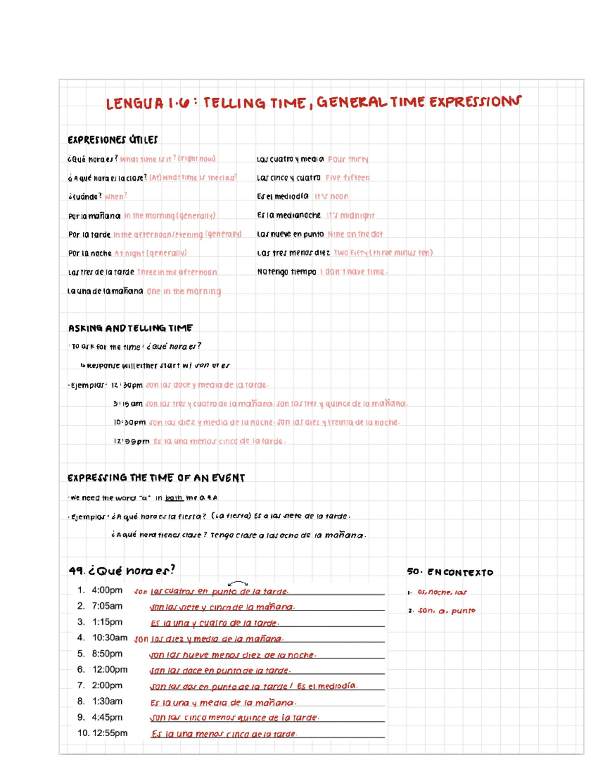 Telling time - SPAN 101 - Studocu