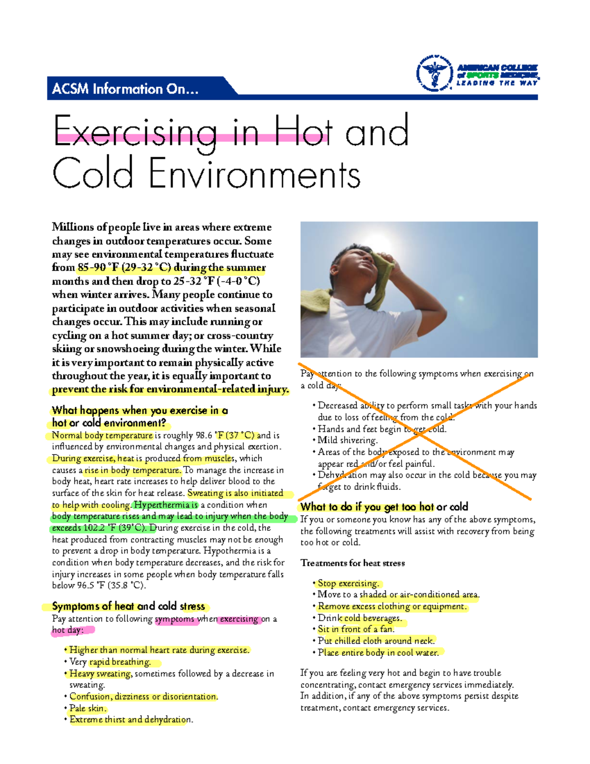 Week 8. Exercise in Hot and Cold Environments Recommendations ACSM ...