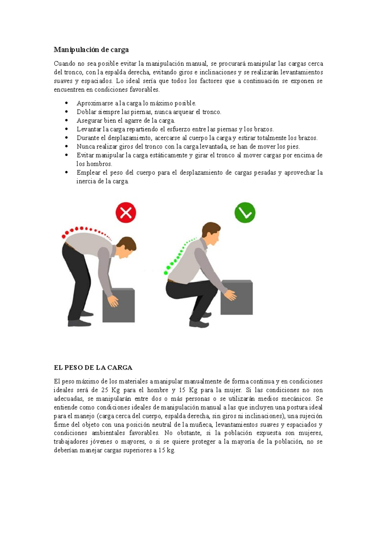 Manipulación de carga y seguridad Manipulación de carga Cuando no sea posible evitar la Studocu