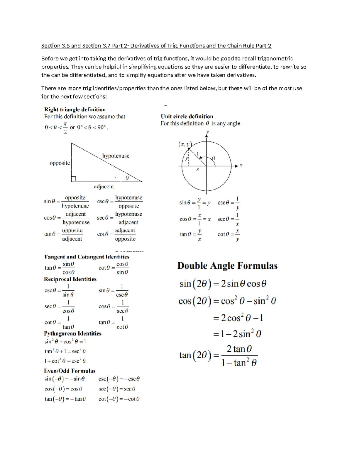 Section 3.5 Trig Functions and 3.7 Chain Rule Part 2 Blank - Section 3 ...