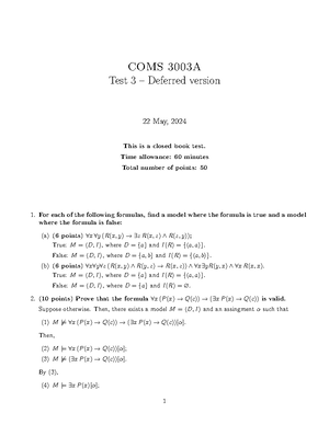 Test01-def - Test - COMS 3003A Deferred Test 1 17 April, 2024 This is a ...