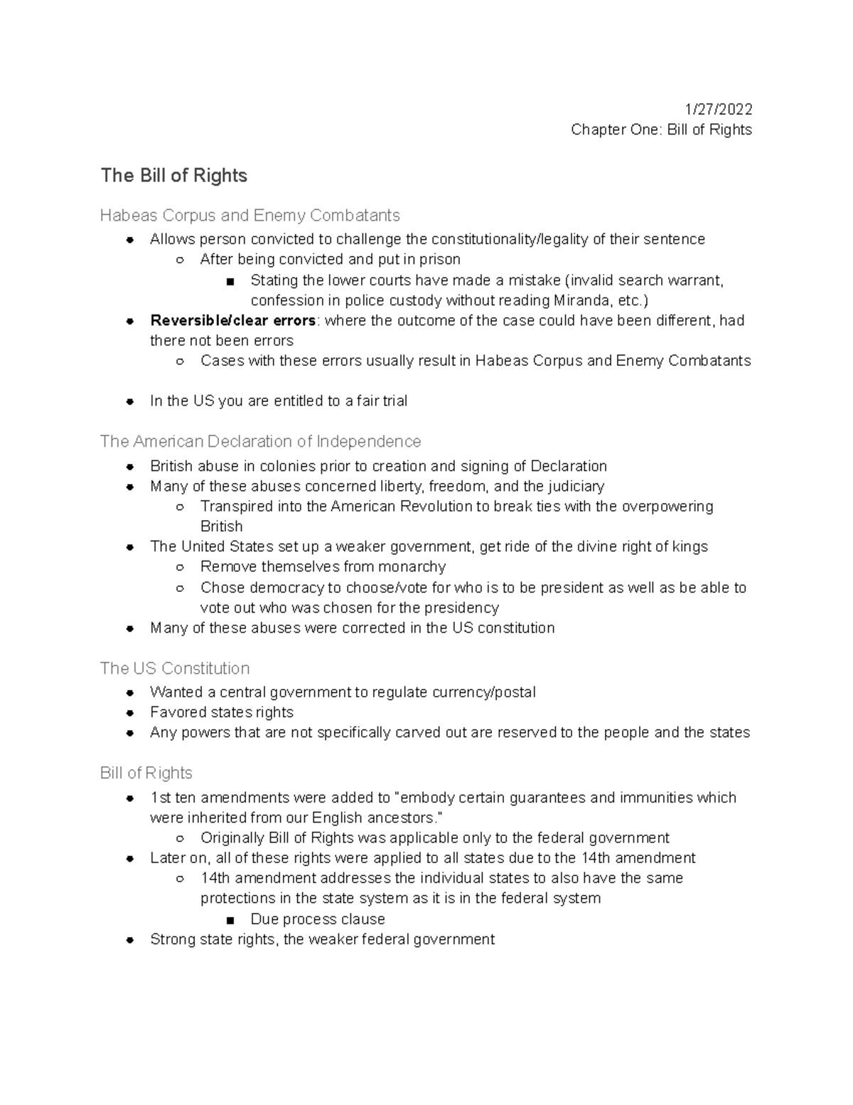 1 27 Bill of Rights Chapter One - 1/27/ Chapter One: Bill of Rights The ...