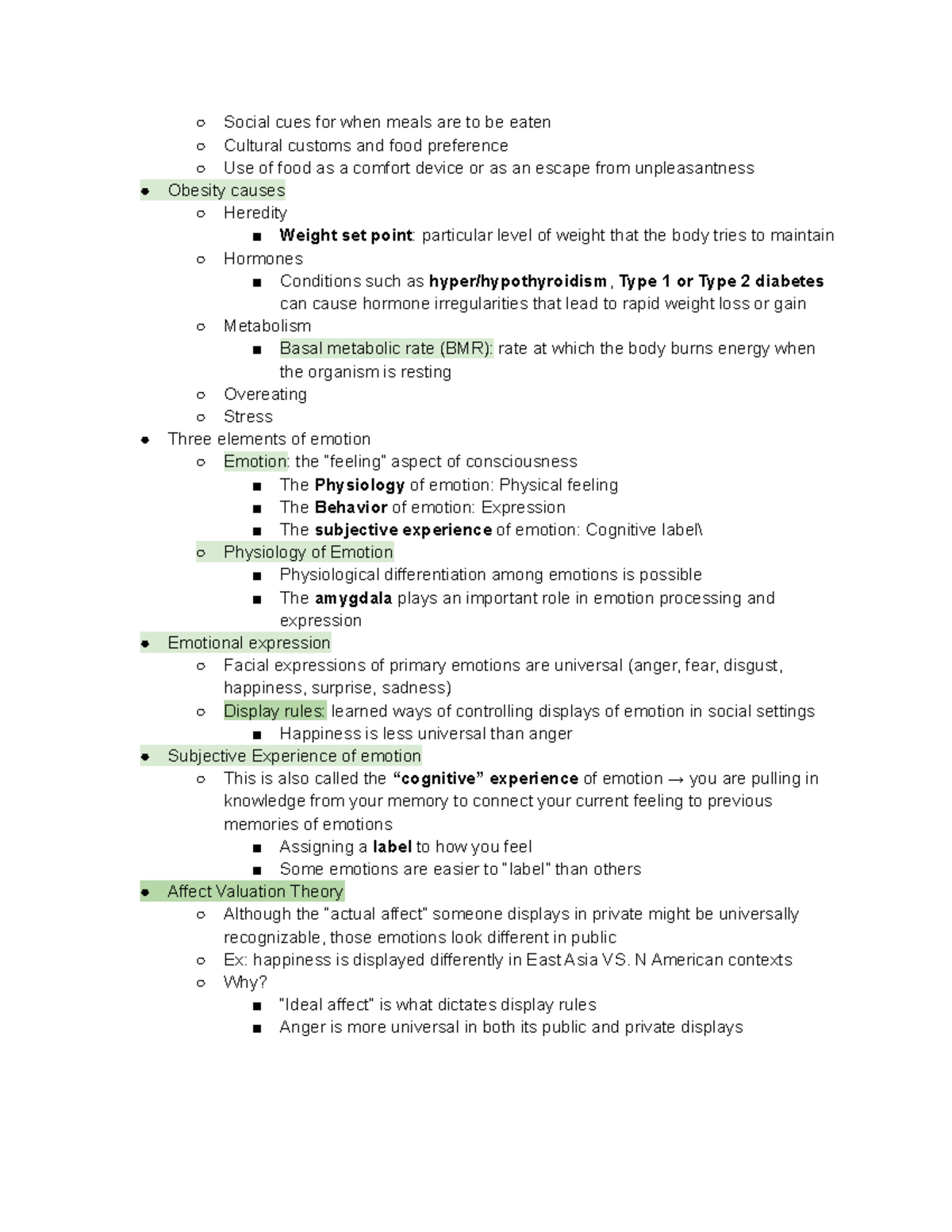 PSYC 101 Class Notes - Social cues for when meals are to be eaten ...