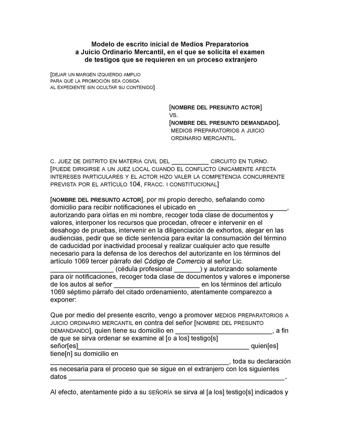 Modelo De Escrito Inicial De Demanda Juicio Ordinario 9185